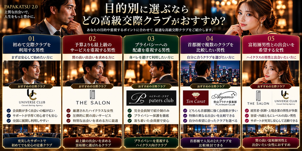 目的別の高級交際クラブおすすめ一覧表